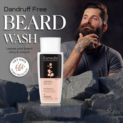 KAMEDIS Beard Wash - Dandruff & Flake Free Beard Shampoo with Pyrithione Zinc & Salicylic Acid, 6.7 oz