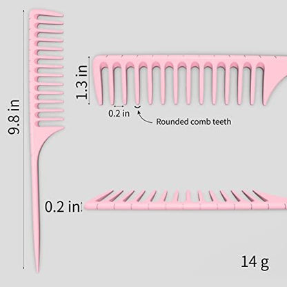 LLTGMV Wide Tooth Rat Tail Comb for Curly Hair - Pink | Detangling & Parting Comb for Wet Hair