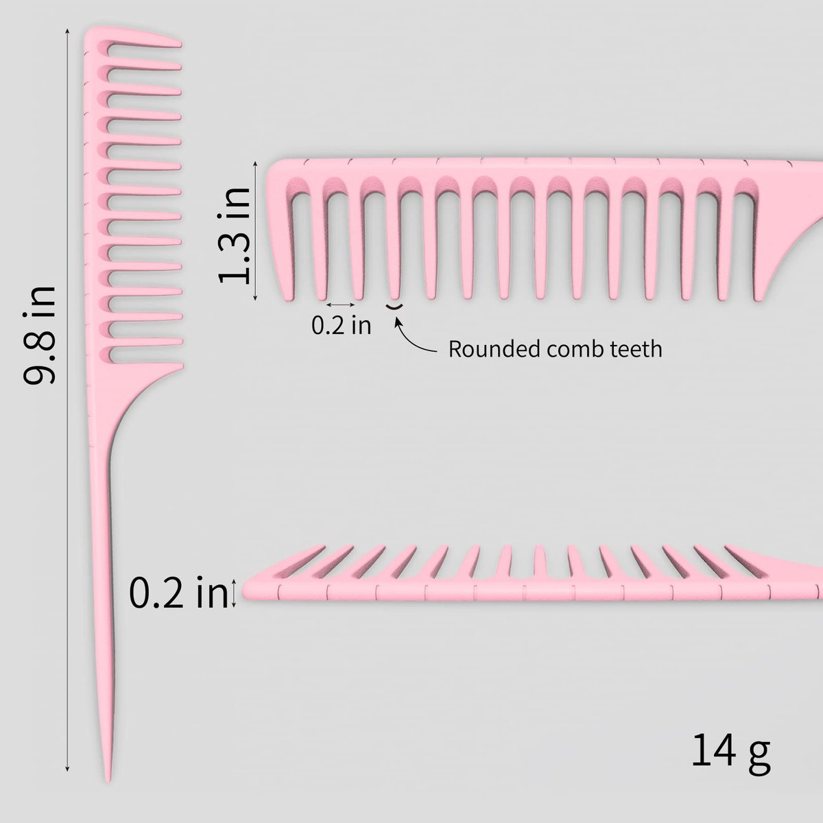 LLTGMV Wide Tooth Rat Tail Comb for Curly Hair - Pink | Detangling & Parting Comb for Wet Hair - görsel 3
