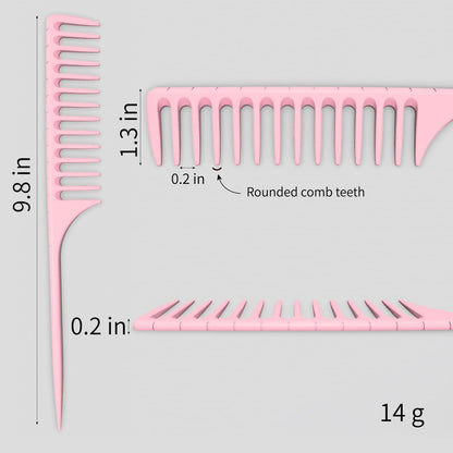 LLTGMV Wide Tooth Rat Tail Comb for Curly Hair - Pink | Detangling & Parting Comb for Wet Hair
