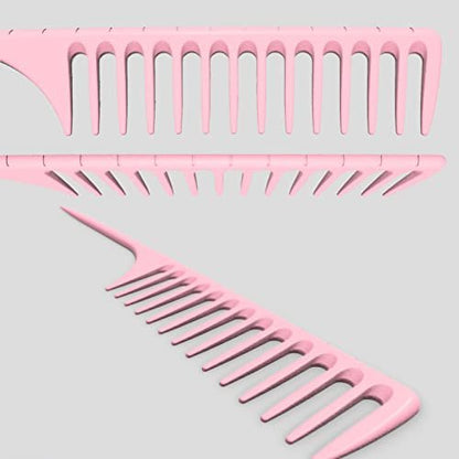 LLTGMV Wide Tooth Rat Tail Comb for Curly Hair - Pink | Detangling & Parting Comb for Wet Hair
