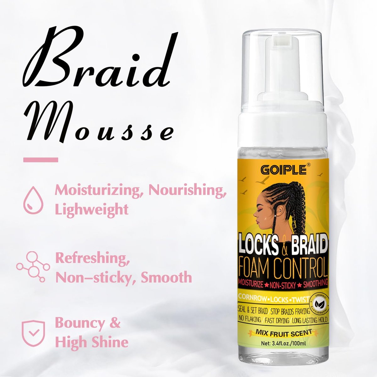 Extra Hold Styling Gel and Mousse for Braids, Twists, Locs, Cornrows - Frizz Taming, Smoothing & Edge Control with Rosemary Hair Growth Oil (Bonus: Hair Combs, Bonnet, Clips) Avelisse