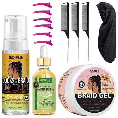 Extra Hold Styling Gel and Mousse for Braids, Twists, Locs, Cornrows - Frizz Taming, Smoothing & Edge Control with Rosemary Hair Growth Oil (Bonus: Hair Combs, Bonnet, Clips) Avelisse