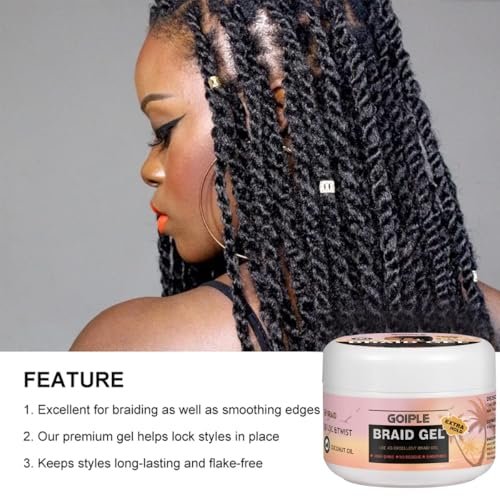 Extra Hold Styling Gel and Mousse for Braids, Twists, Locs, Cornrows - Frizz Taming, Smoothing & Edge Control with Rosemary Hair Growth Oil (Bonus: Hair Combs, Bonnet, Clips) Avelisse
