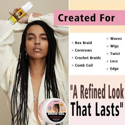 Extra Hold Styling Gel and Mousse for Braids, Twists, Locs, Cornrows - Frizz Taming, Smoothing & Edge Control with Rosemary Hair Growth Oil (Bonus: Hair Combs, Bonnet, Clips) Avelisse
