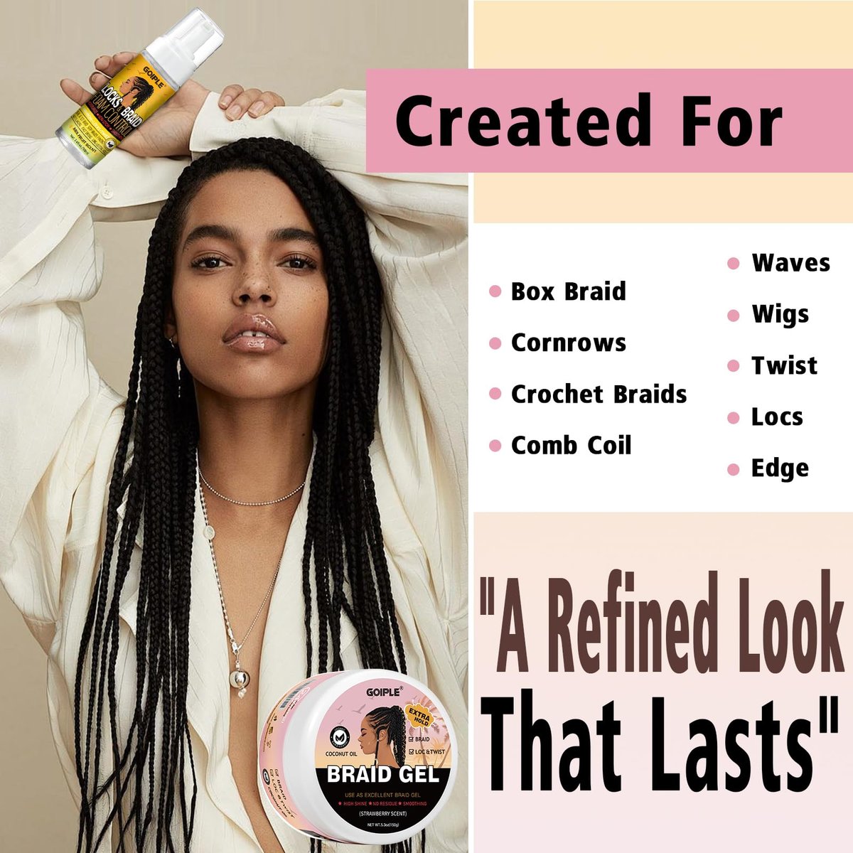 Extra Hold Styling Gel and Mousse for Braids, Twists, Locs, Cornrows - Frizz Taming, Smoothing & Edge Control with Rosemary Hair Growth Oil (Bonus: Hair Combs, Bonnet, Clips) Avelisse