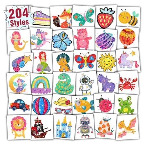 204 Glitter Temporary Tattoos for Kids – Individually Wrapped Sheets – Party Favors, Goodie Bag Stuffers, Birthday Surprise Waterproof Stickers - görsel 2