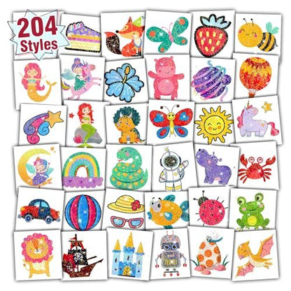 204 Glitter Temporary Tattoos for Kids – Individually Wrapped Sheets – Party Favors, Goodie Bag Stuffers, Birthday Surprise Waterproof Stickers