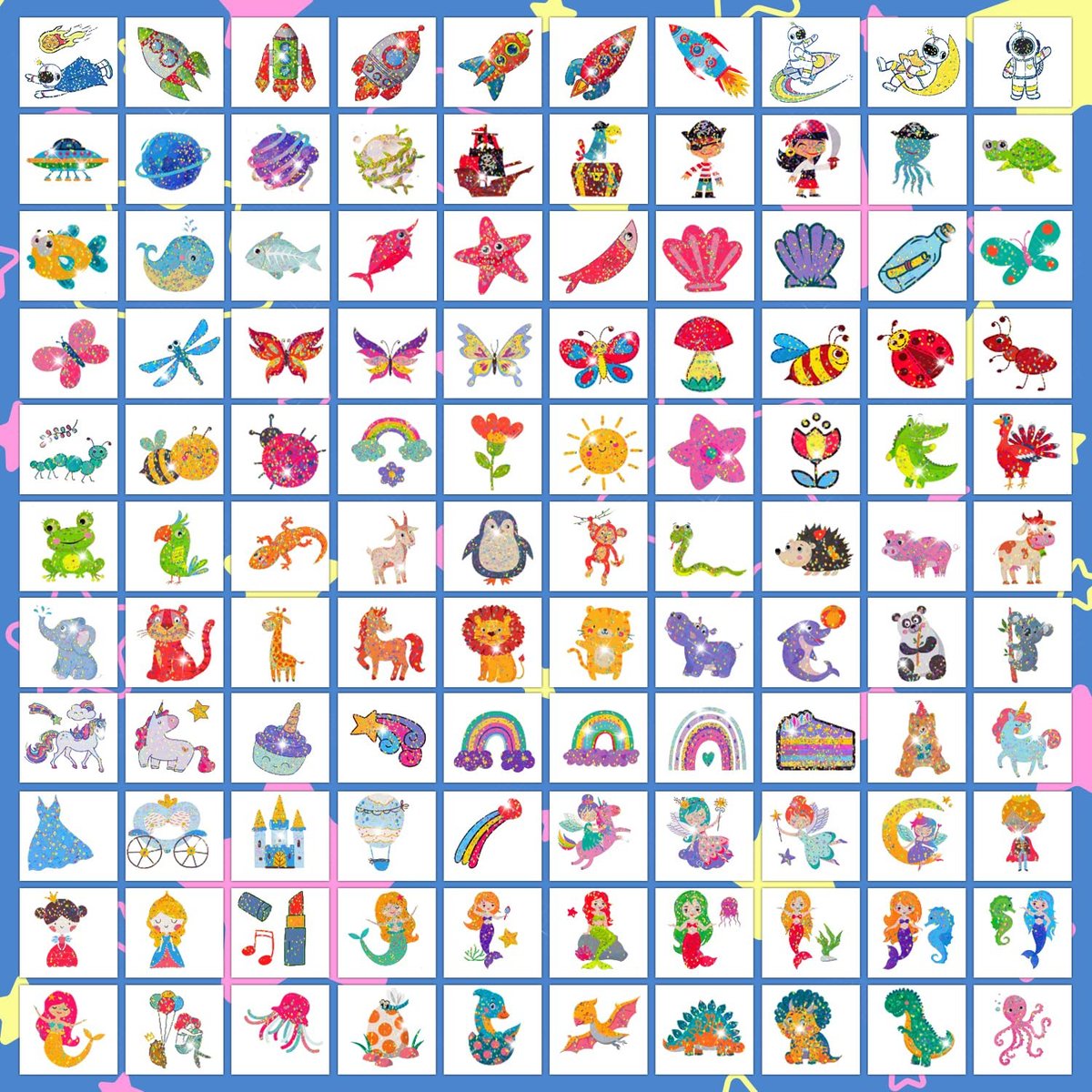 204 Glitter Temporary Tattoos for Kids – Individually Wrapped Sheets – Party Favors, Goodie Bag Stuffers, Birthday Surprise Waterproof Stickers - görsel 7
