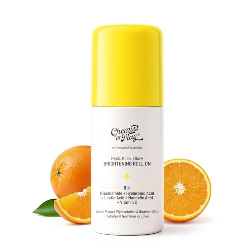 Chemist at Play Roll On Serum For Neck, Knee & Elbow - 6% Vitamin C + Hyaluronic Acid + AHAs + Niacinamide + Ceramides | Exfoliates, Removes Pigmentation, Hydrates Dry Skin | 1.35 oz - görsel 2