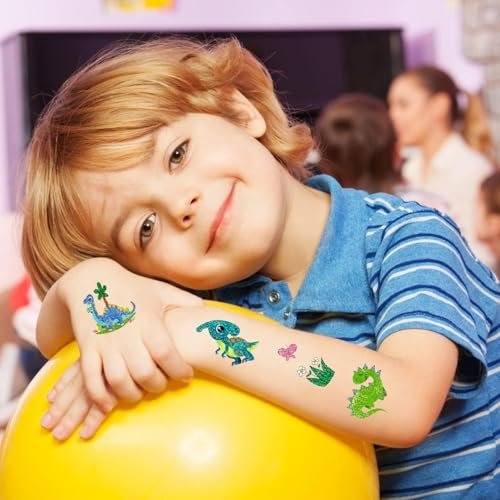Partywind 120 Glitter Styles Dinosaur Tattoos for Kids Party Supplies, Dinosaur Birthday Party Favors Decorations, Fake Tattoo Stickers for Boys and Girls (12 Sheets) - görsel 10