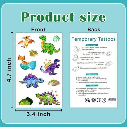 Partywind 120 Glitter Styles Dinosaur Tattoos for Kids Party Supplies, Dinosaur Birthday Party Favors Decorations, Fake Tattoo Stickers for Boys and Girls (12 Sheets)