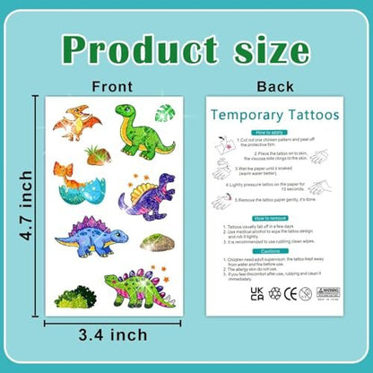 Partywind 120 Glitter Styles Dinosaur Tattoos for Kids Party Supplies, Dinosaur Birthday Party Favors Decorations, Fake Tattoo Stickers for Boys and Girls (12 Sheets)