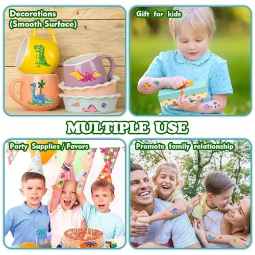 Partywind 120 Glitter Styles Dinosaur Tattoos for Kids Party Supplies, Dinosaur Birthday Party Favors Decorations, Fake Tattoo Stickers for Boys and Girls (12 Sheets) - görsel 8