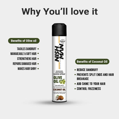 Nishman Sheen Spray - Olive Oil & Coconut Oil Infused Hair Shine Spray