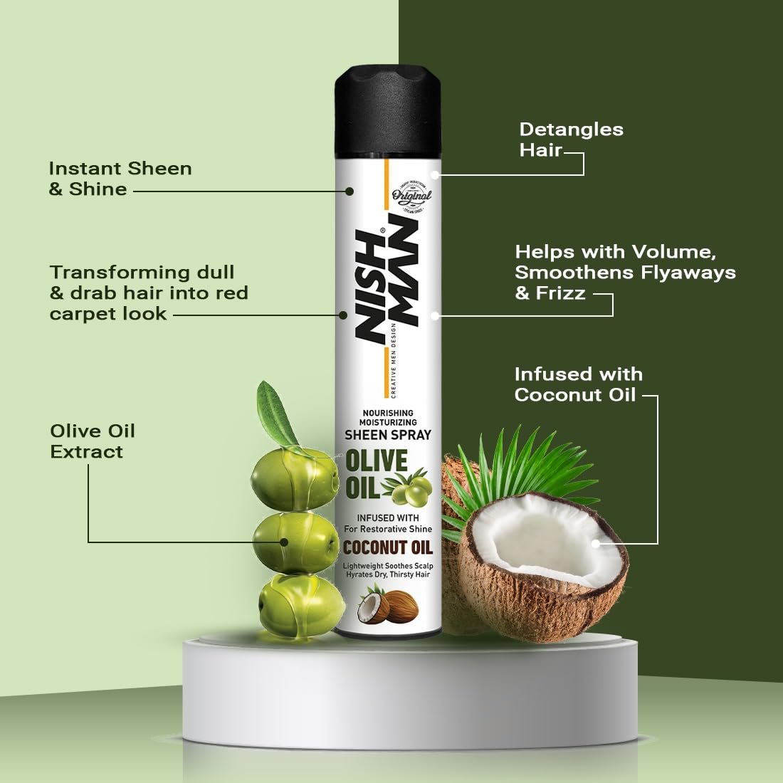Nishman Sheen Spray - Olive Oil & Coconut Oil Infused Hair Shine Spray - görsel 3