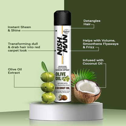 Nishman Sheen Spray - Olive Oil & Coconut Oil Infused Hair Shine Spray