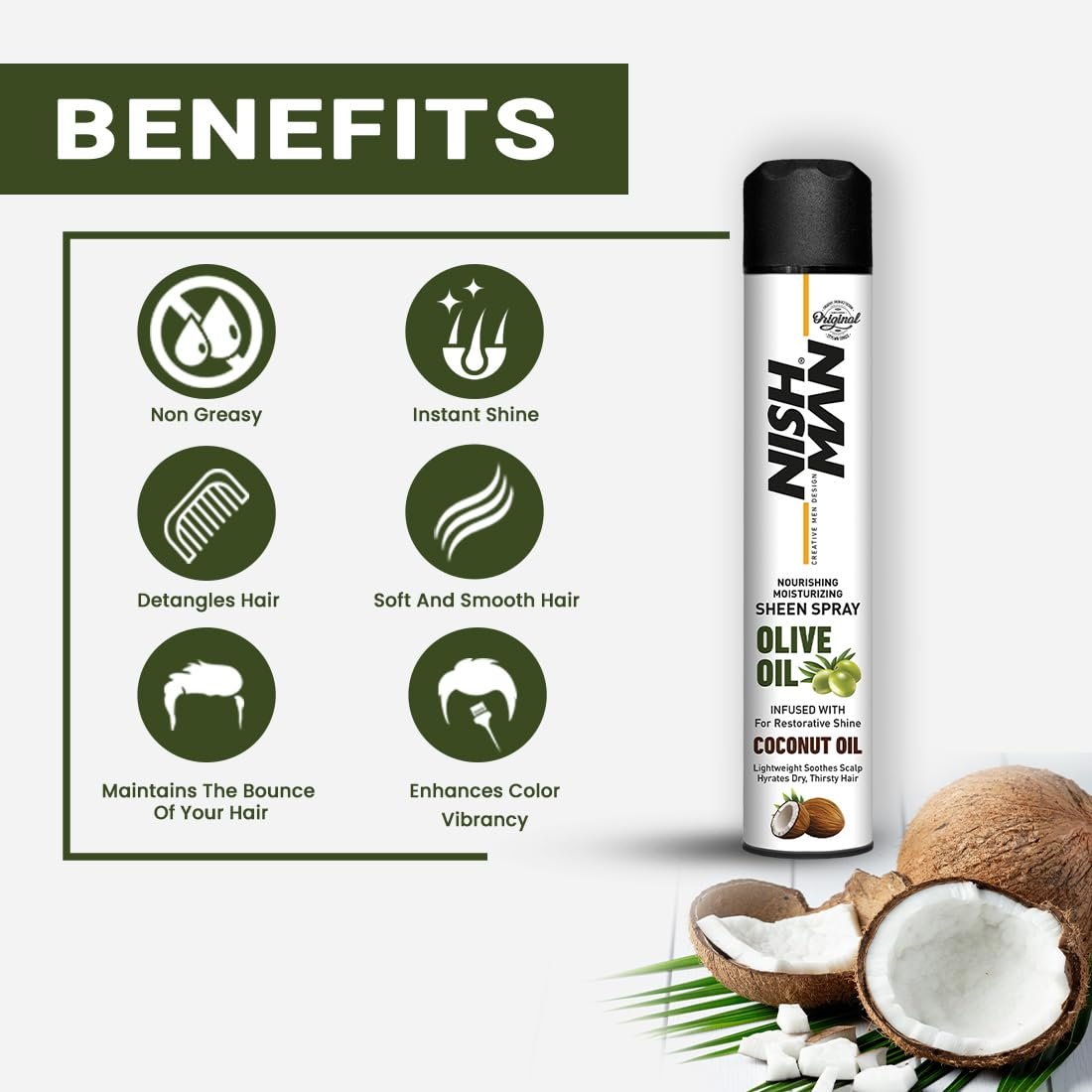 Nishman Sheen Spray - Olive Oil & Coconut Oil Infused Hair Shine Spray - görsel 7