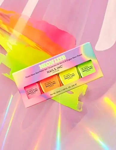 Nails Inc Neon Lite Nail Polish Quad - 4 Neon Glow Enhancing Shades, Fast Drying, Long Lasting, Chip Resistant, Vegan & Cruelty Free Avelisse