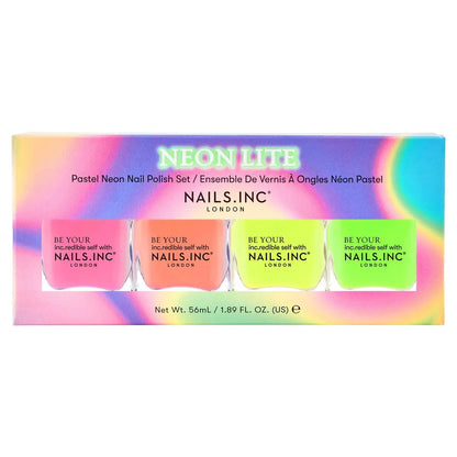 Nails Inc Neon Lite Nail Polish Quad - 4 Neon Glow Enhancing Shades, Fast Drying, Long Lasting, Chip Resistant, Vegan & Cruelty Free Avelisse
