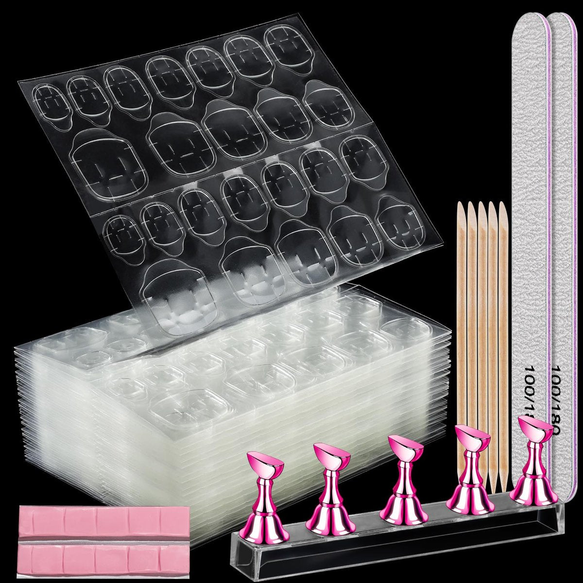 Teenitor 20 Sheet Nail Adhesive Tabs with Stand for Press Ons - Double Sided Glue Stickers, Sticky Tabs for Nails with File - görsel 1