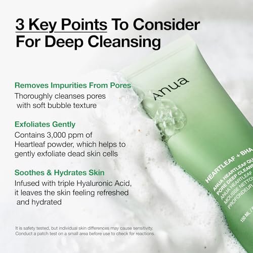 Anua Heartleaf Quercetinol Pore Deep Cleansing Foam - Hydrating Daily Facial Cleanser for Pore Refining, Gentle Foaming with BHA, Korean Skincare, 5.07 fl.oz. Avelisse