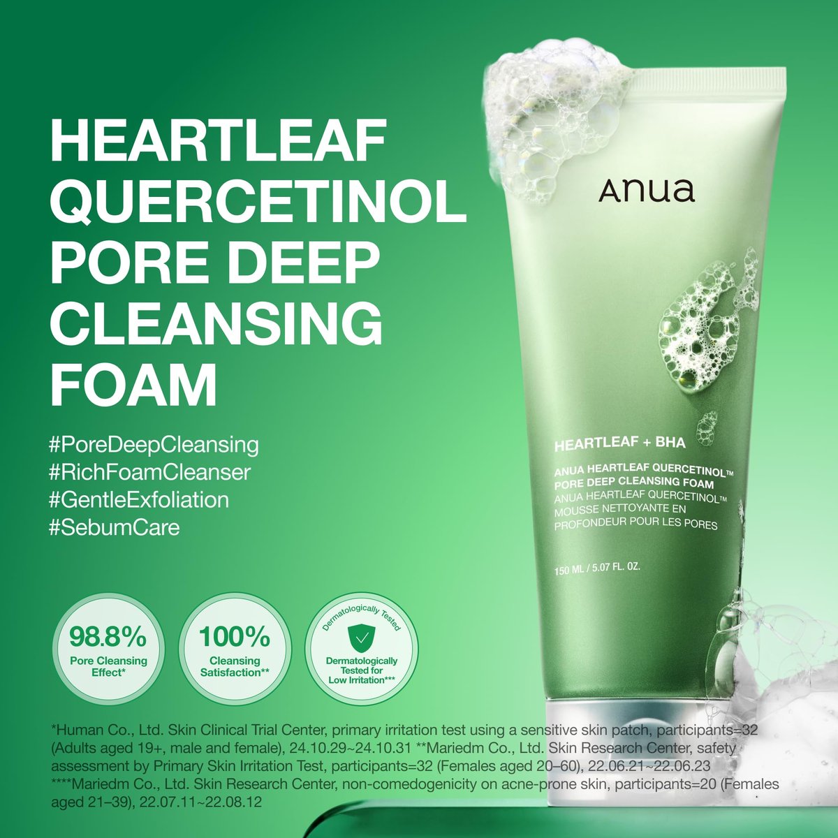 Anua Heartleaf Quercetinol Pore Deep Cleansing Foam - Hydrating Daily Facial Cleanser for Pore Refining, Gentle Foaming with BHA, Korean Skincare, 5.07 fl.oz. Avelisse