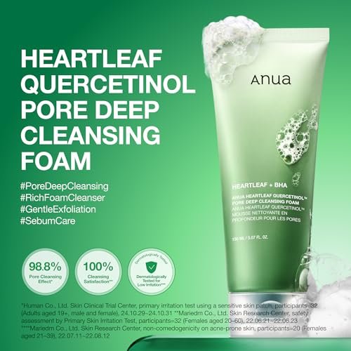 Anua Heartleaf Quercetinol Pore Deep Cleansing Foam - Hydrating Daily Facial Cleanser for Pore Refining, Gentle Foaming with BHA, Korean Skincare, 5.07 fl.oz. Avelisse