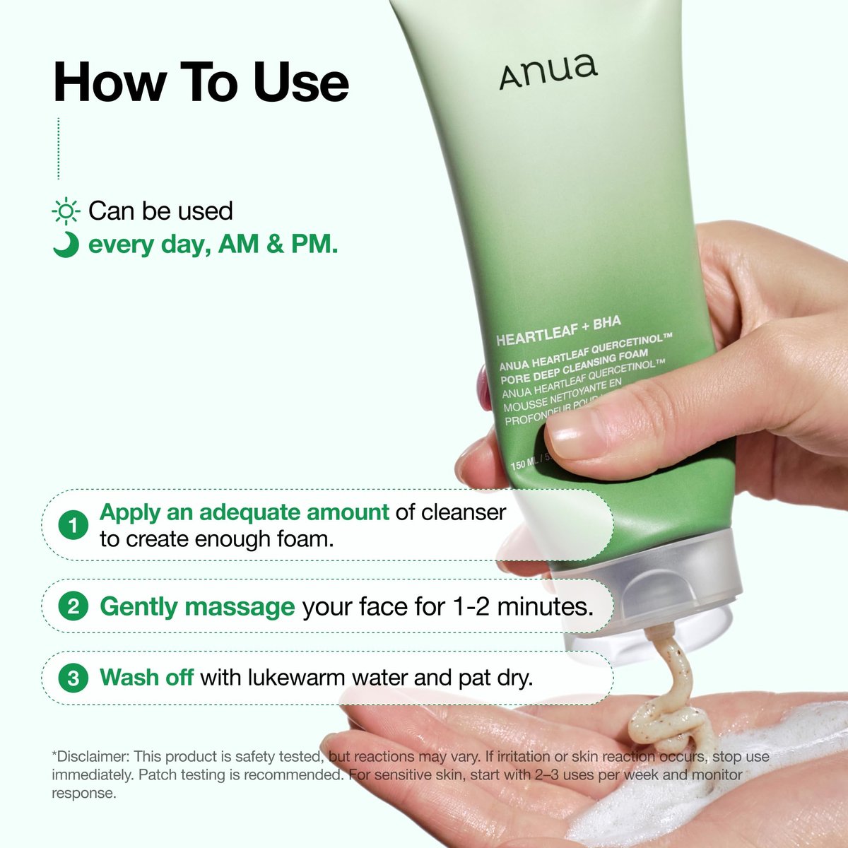 Anua Heartleaf Quercetinol Pore Deep Cleansing Foam - Hydrating Daily Facial Cleanser for Pore Refining, Gentle Foaming with BHA, Korean Skincare, 5.07 fl.oz. Avelisse