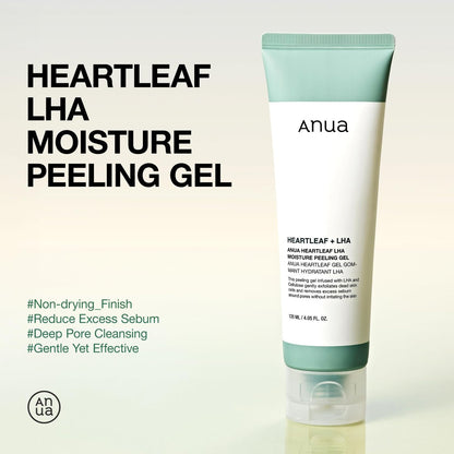 Anua Heartleaf LHA Moisture Peeling Gel – Gentle Exfoliating Facial Peel for Pore Care & Hydration, Korean Skincare, 4.05 fl oz