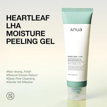 Anua Heartleaf LHA Moisture Peeling Gel – Gentle Exfoliating Facial Peel for Pore Care & Hydration, Korean Skincare, 4.05 fl oz