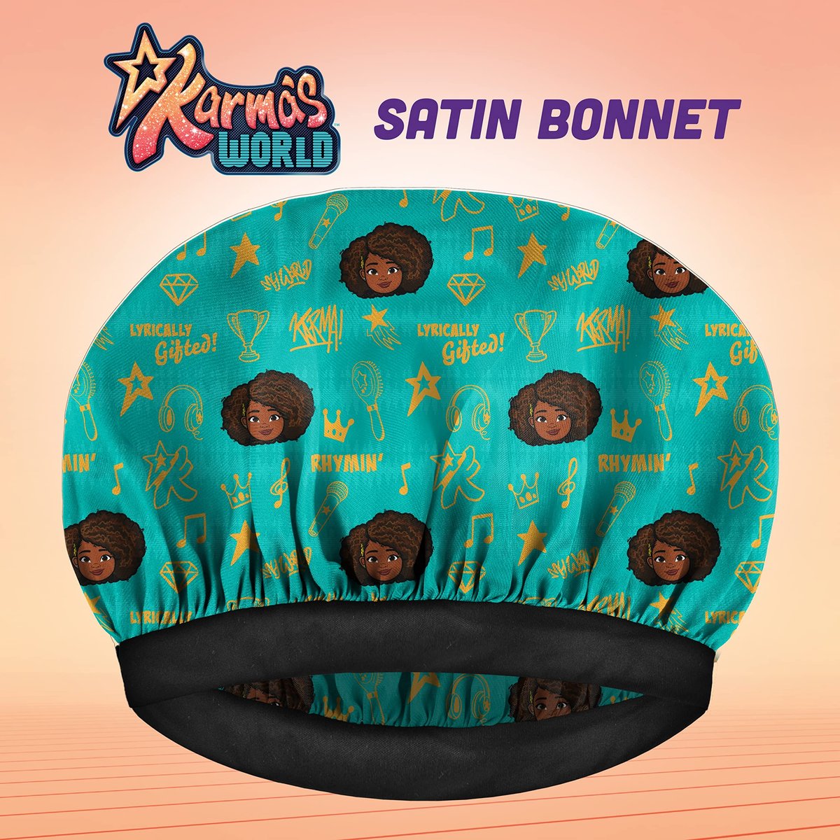 Camryn's BFF Karma's World Teal Karma Quotes Satin Bonnet - Protective Hair Bonnet for Sleeping - görsel 5