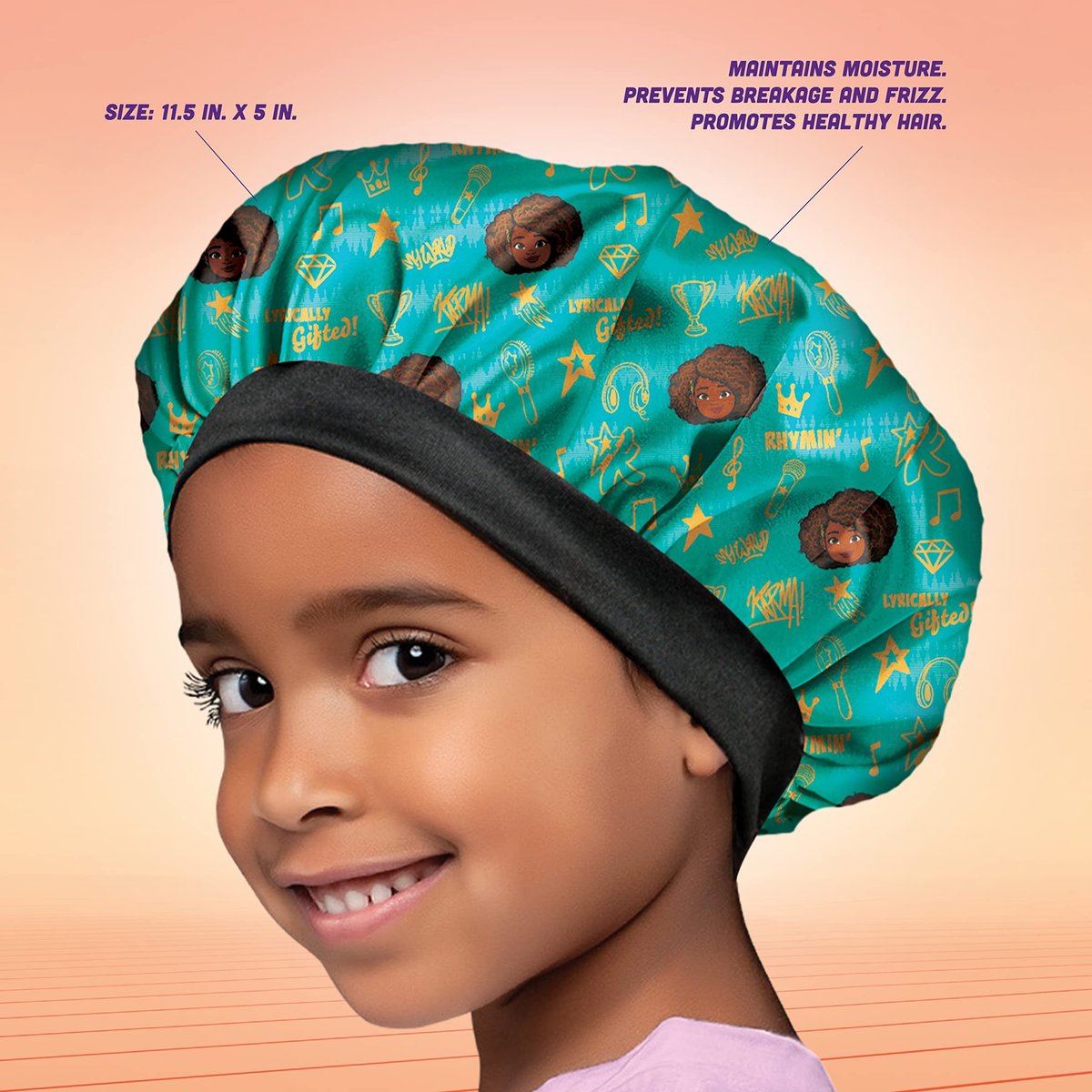 Camryn's BFF Karma's World Teal Karma Quotes Satin Bonnet - Protective Hair Bonnet for Sleeping - görsel 3