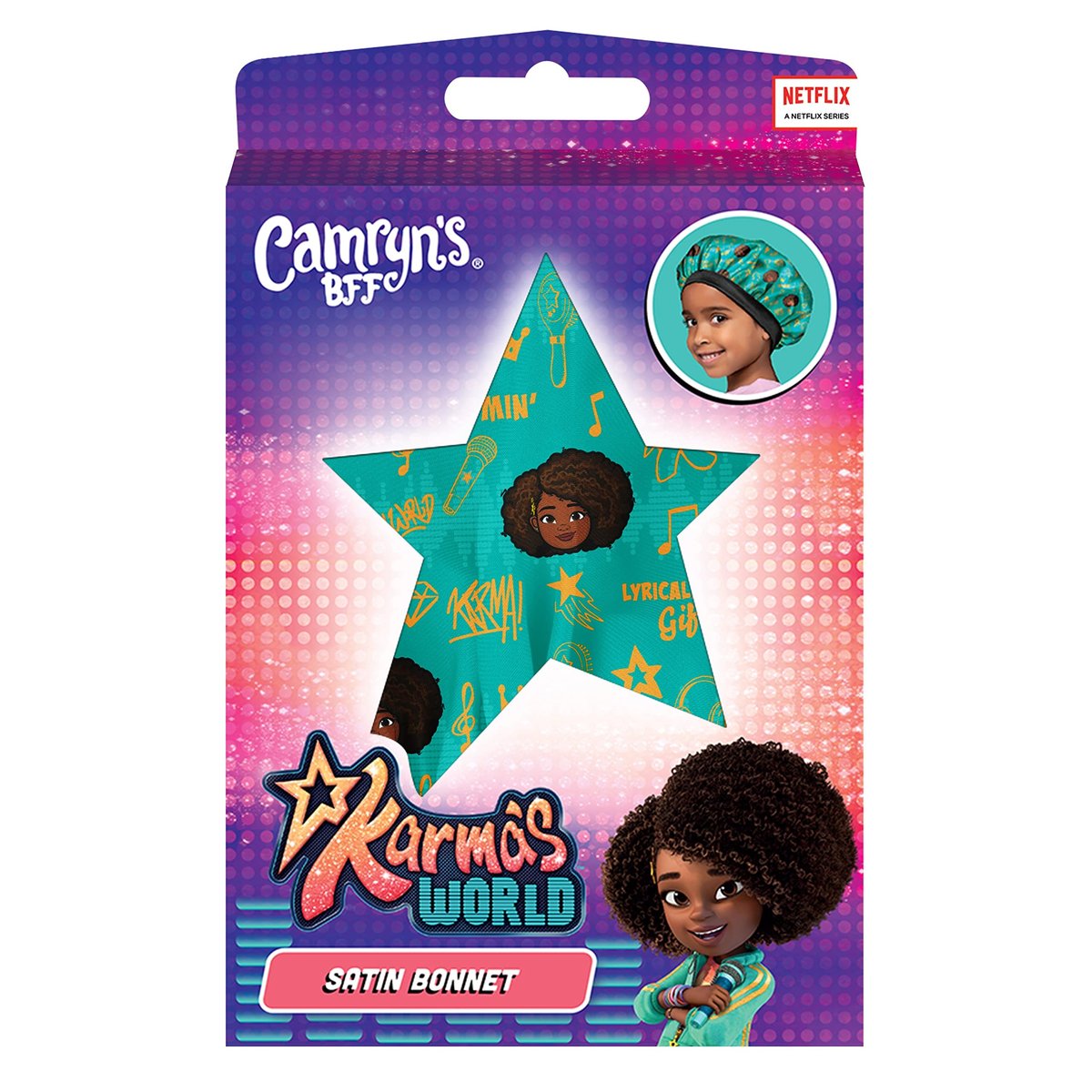 Camryn's BFF Karma's World Teal Karma Quotes Satin Bonnet - Protective Hair Bonnet for Sleeping - görsel 1
