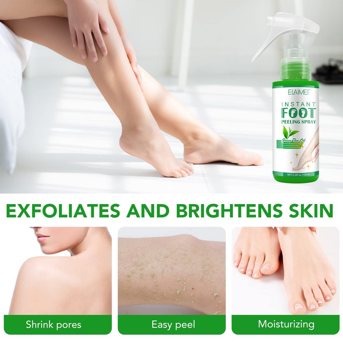 Green Tea Hydrating Foot Peel Spray - Instantly Remove Dead Skin, 3.38 Fl Oz - görsel 3