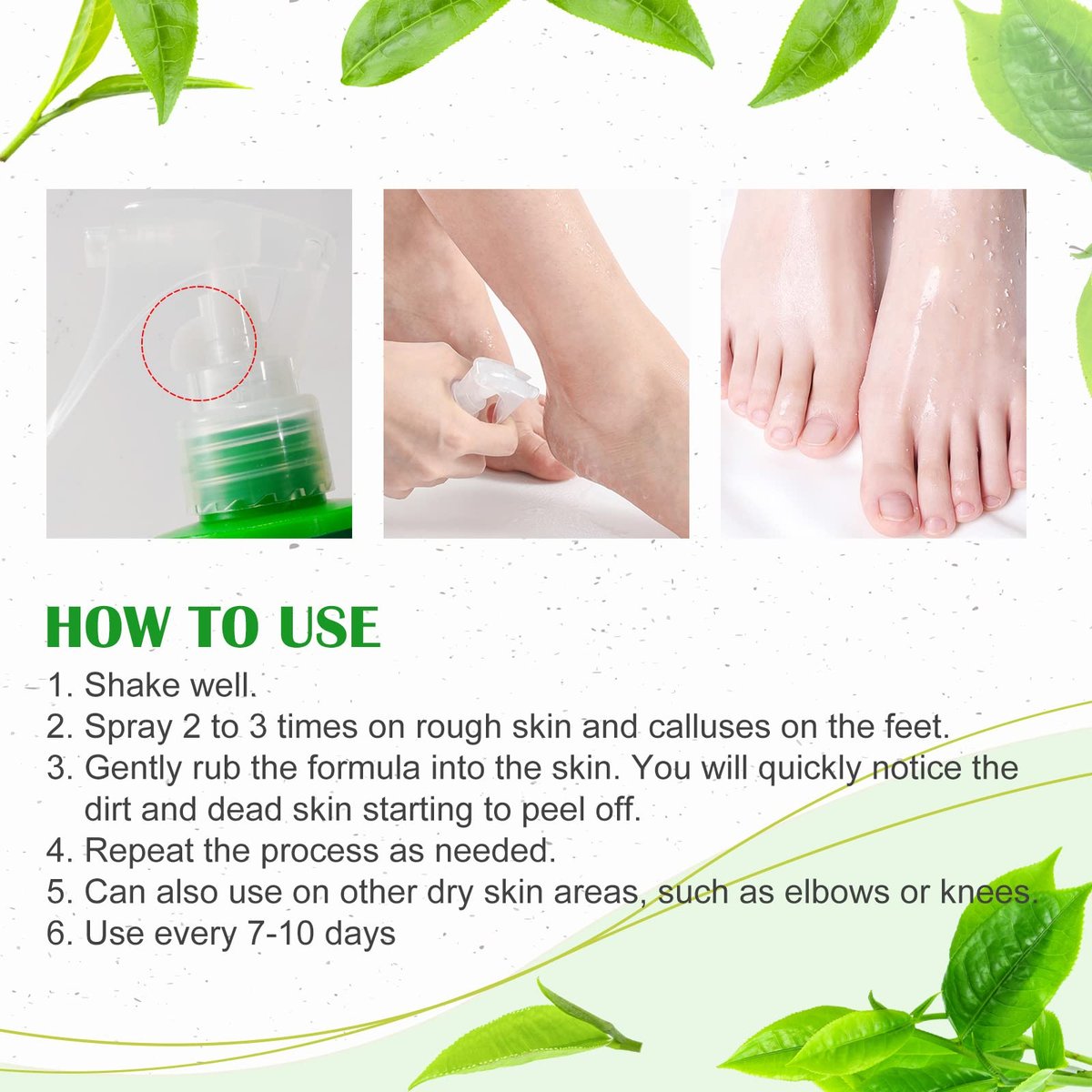 Green Tea Hydrating Foot Peel Spray - Instantly Remove Dead Skin, 3.38 Fl Oz - görsel 13
