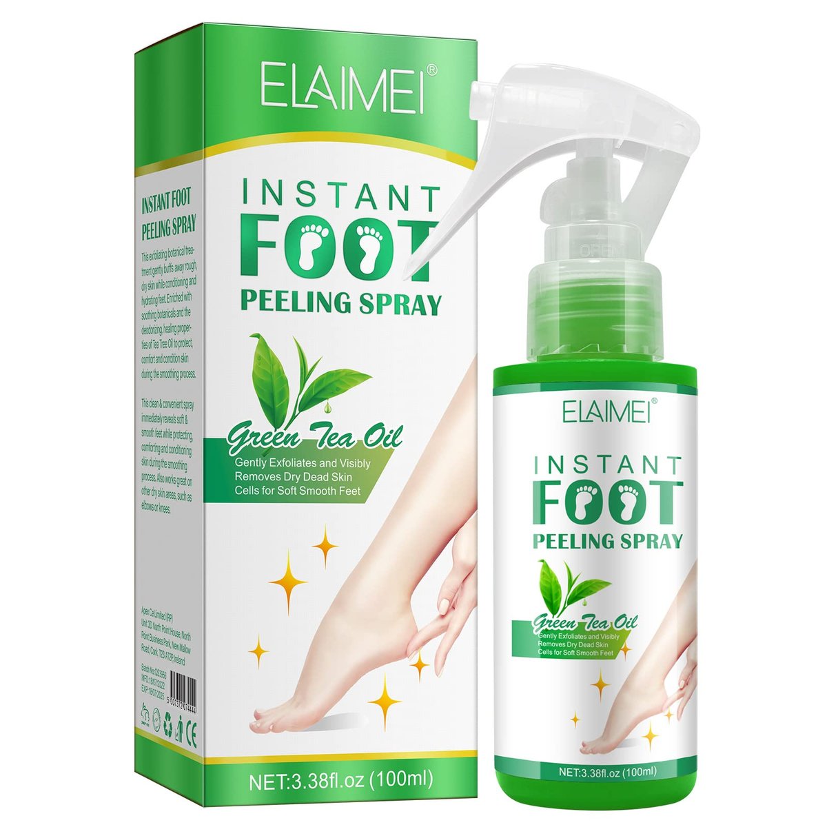 Green Tea Hydrating Foot Peel Spray - Instantly Remove Dead Skin, 3.38 Fl Oz - görsel 1