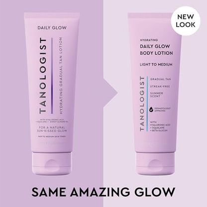 Tanologist Hydrating Daily Glow Body Lotion - Light/Medium, Gradual Self Tanner, Natural Tan, Vegan, 8.45 fl oz