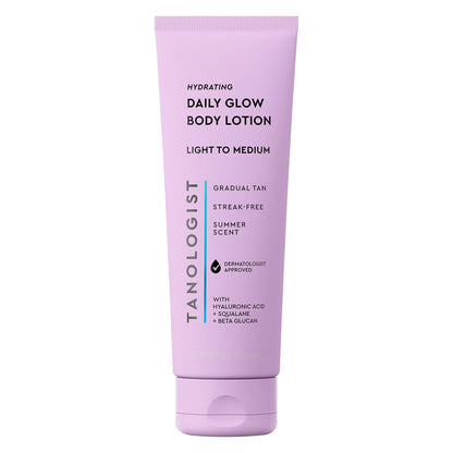 Tanologist Hydrating Daily Glow Body Lotion - Light/Medium, Gradual Self Tanner, Natural Tan, Vegan, 8.45 fl oz