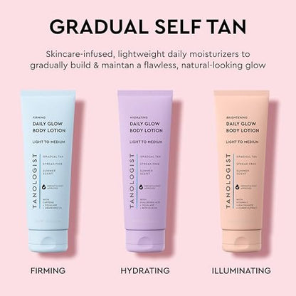 Tanologist Hydrating Daily Glow Body Lotion - Light/Medium, Gradual Self Tanner, Natural Tan, Vegan, 8.45 fl oz