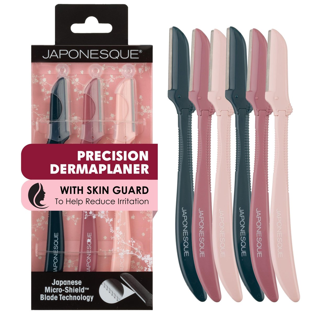 JAPONESQUE Precision Dermaplaner Facial Razors – 2pk 6 Piece Set, Eyebrow and Facial Hair Single Blade Razors for Women and Men, Pink, 3 Pack Avelisse