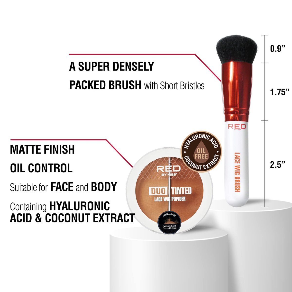 Red by Kiss Lace Wig Brush Tinted Powder Set – Matte Finish, Oil Control, Lightweight, Long-Lasting, Mix & Match Shade Duo - görsel 3