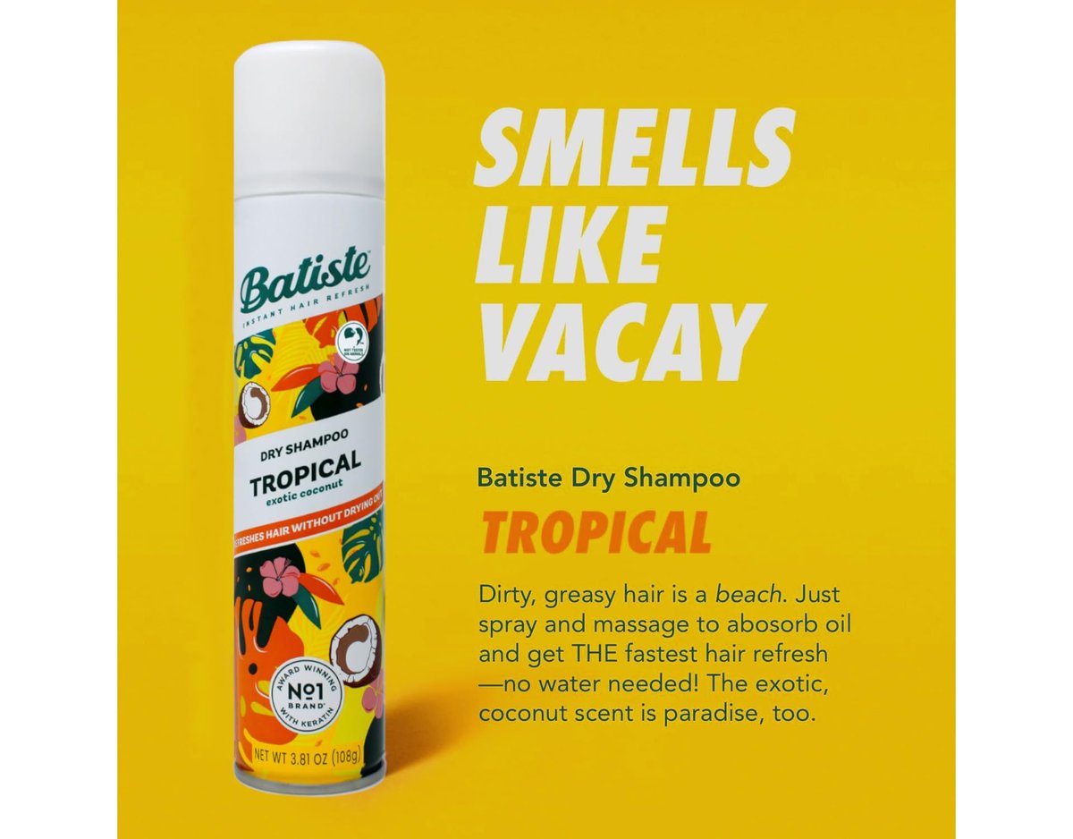 Batiste Dry Shampoo Tropical Fragrance 6.73 oz (Pack of 2) – Refresh Hair & Absorb Oil Between Washes - görsel 13