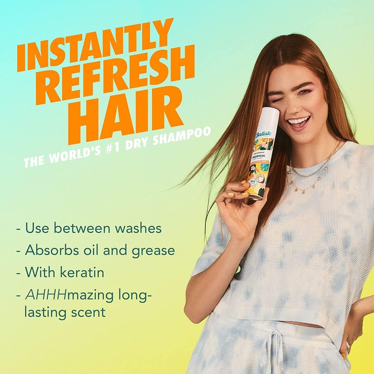 Batiste Dry Shampoo Tropical Fragrance - 6.73 oz (Pack of 3) - Waterless Shampoo for Oil Absorption, Volume, and Texture Avelisse
