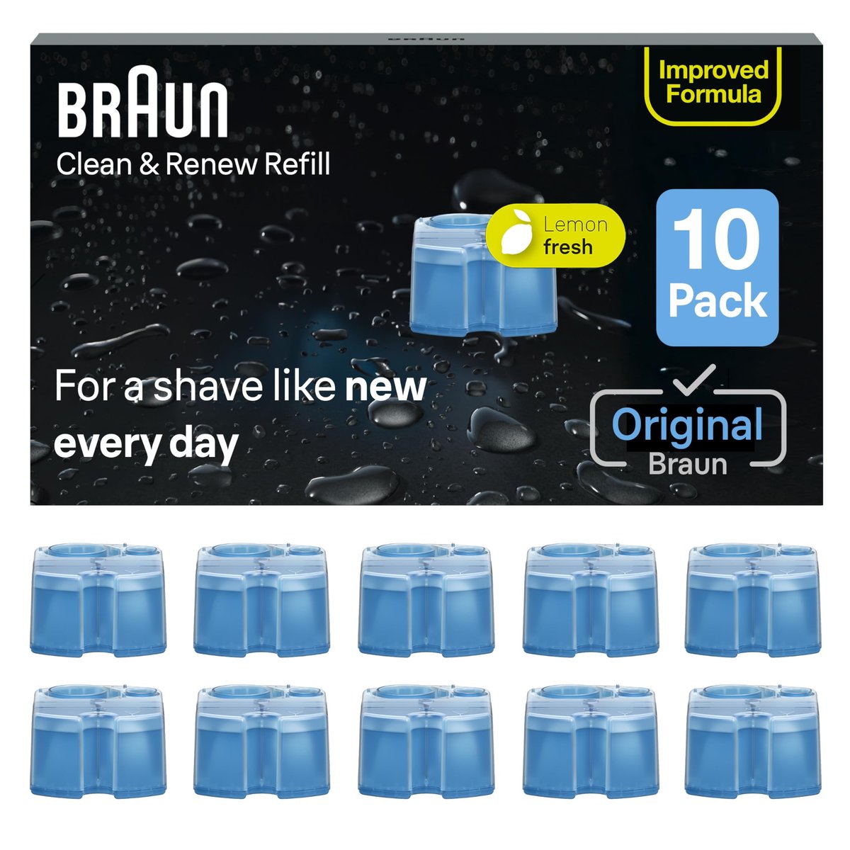 Braun Clean & Renew Refill Cartridges CCR, Replacement Shaver Cleaner Liquid Solution for Clean&Charge System, Pack of 10 Avelisse