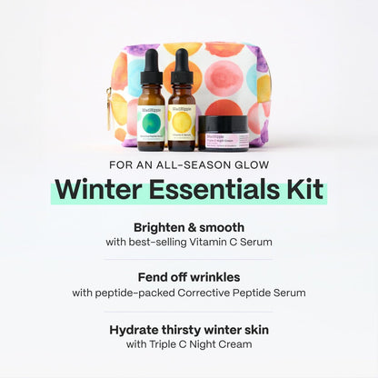 Mad Hippie Wintertime Essentials Travel-Size Skin Care Kit – Vitamin C Serum, Corrective Peptide Serum, Triple C Night Cream (0.5 Oz Ea) in a 100% Recycled Cosmetics Bag + 3 Assorted Sachets Avelisse