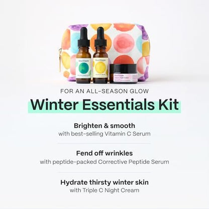Mad Hippie Wintertime Essentials Travel-Size Skin Care Kit – Vitamin C Serum, Corrective Peptide Serum, Triple C Night Cream (0.5 Oz Ea) in a 100% Recycled Cosmetics Bag + 3 Assorted Sachets Avelisse