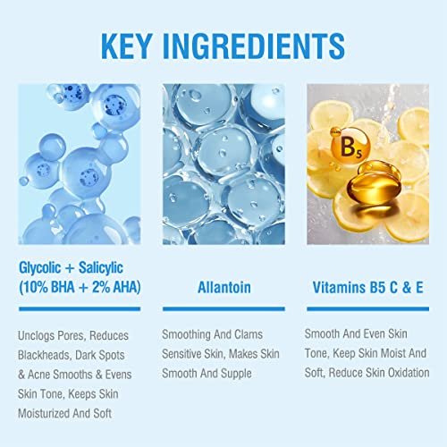 BACHERI 10% Glycolic Acid + 2% Salicylic Acid Peel Pads - Resurfacing Exfoliating Facial Pads with Vitamins B5, C, E & Allantoin for Dark Spots, Blackheads, Acne - 55 Count - görsel 6