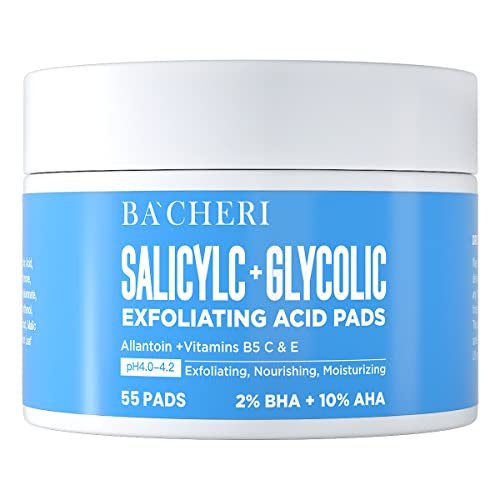 BACHERI 10% Glycolic Acid + 2% Salicylic Acid Peel Pads - Resurfacing Exfoliating Facial Pads with Vitamins B5, C, E & Allantoin for Dark Spots, Blackheads, Acne - 55 Count - görsel 2