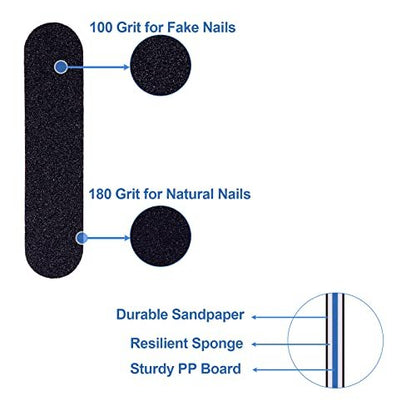 GigaGround Small Nail Files Bulk (50 Pcs) - 3.6 Inches Emery Board Nail File for Acrylic and Natural Nails, 100/180 Grit Double Sided Fingernail Filer Pack, Mini Professional Filers Manicure Pedicure Set
